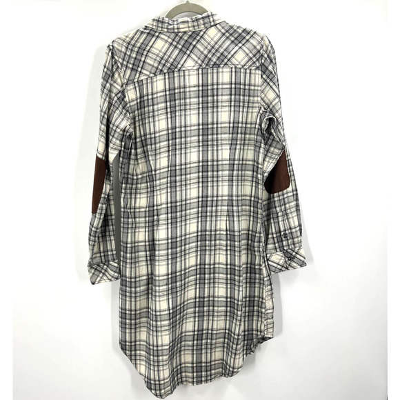Kavu Jurnee Flannel Plaid Shirt Dress Elbow Patches Button Up Long Sleeve Small - Picture 3 of 9